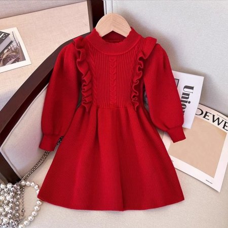 فستان صوف flower Red