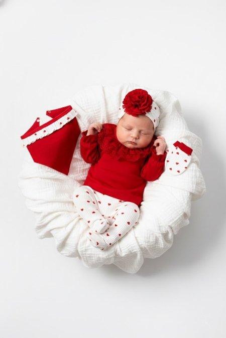 طقم تركي 5 قطع دانتيل احمر