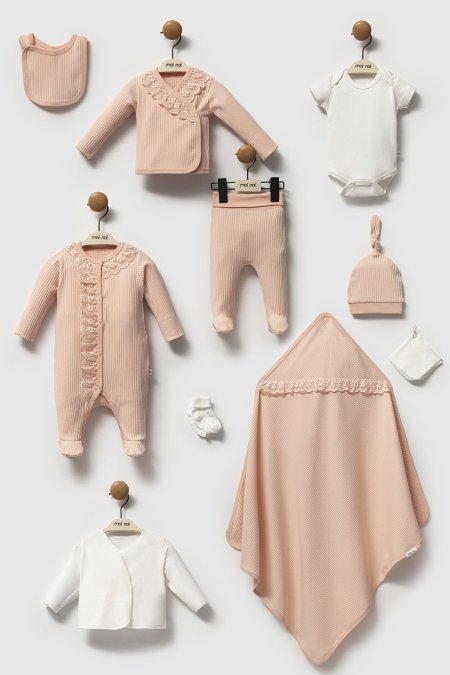 طقم استقبال بيبي 10 قطع دانتيل