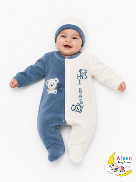 افرهول مخمل مع طاقية Hi Baby