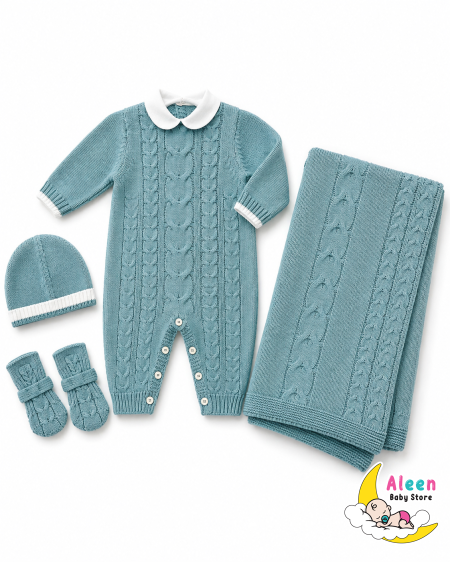 طقم استقبال صوف 4 قطع حياكة 🧶